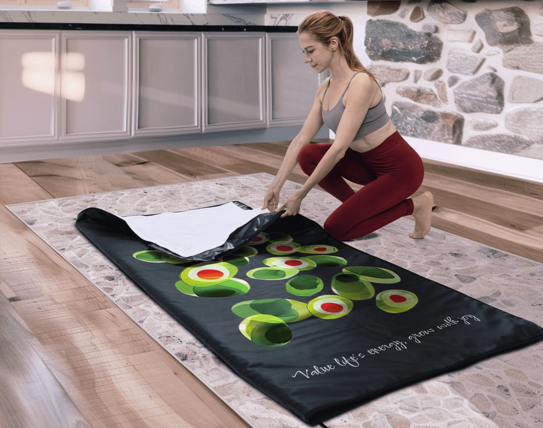 Enercozy 'Verdant Field with a Red Glint' Infrared Sauna Blanket: Experience calming heat and relaxation, symbolizing appreciation of energy and joyful growth