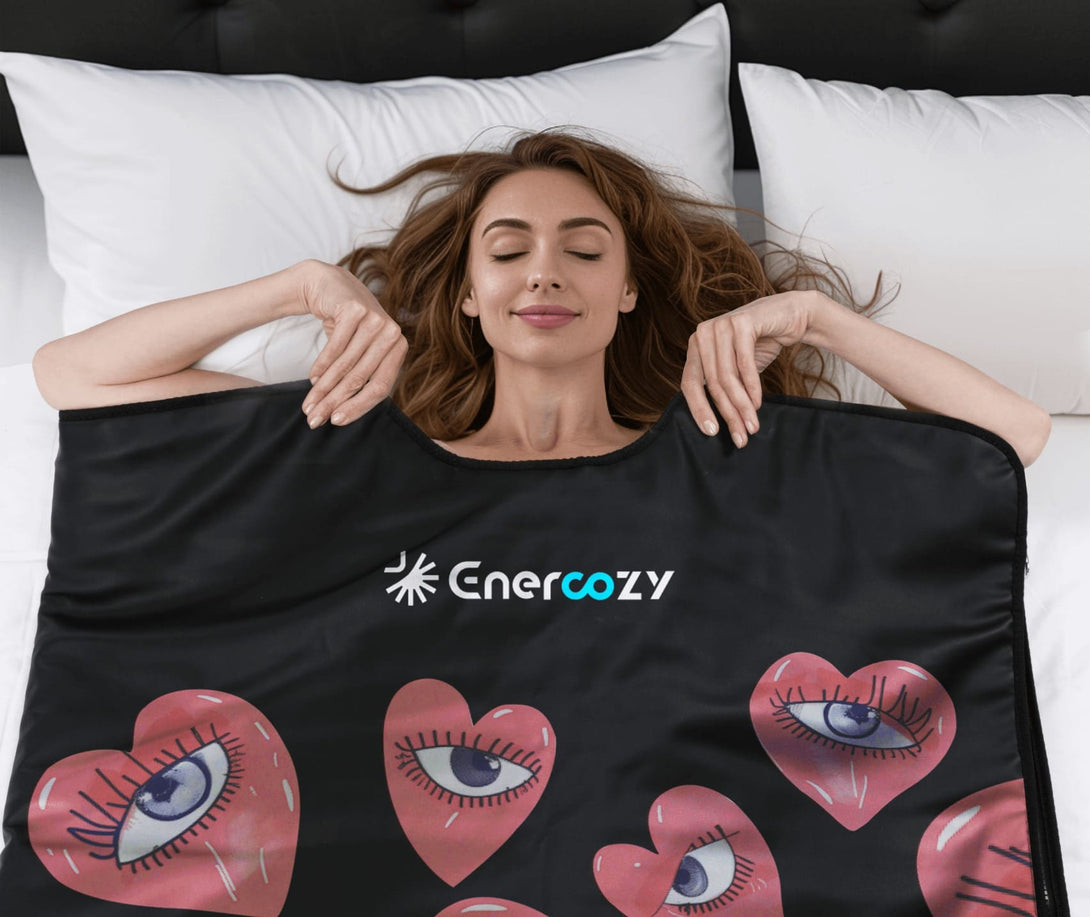 Enercozy 'Where Eyes Meet Love' Infrared Sauna Blanket: Enjoy comforting warmth and relaxation, enhancing your life with love and the beauty of everyday moments.