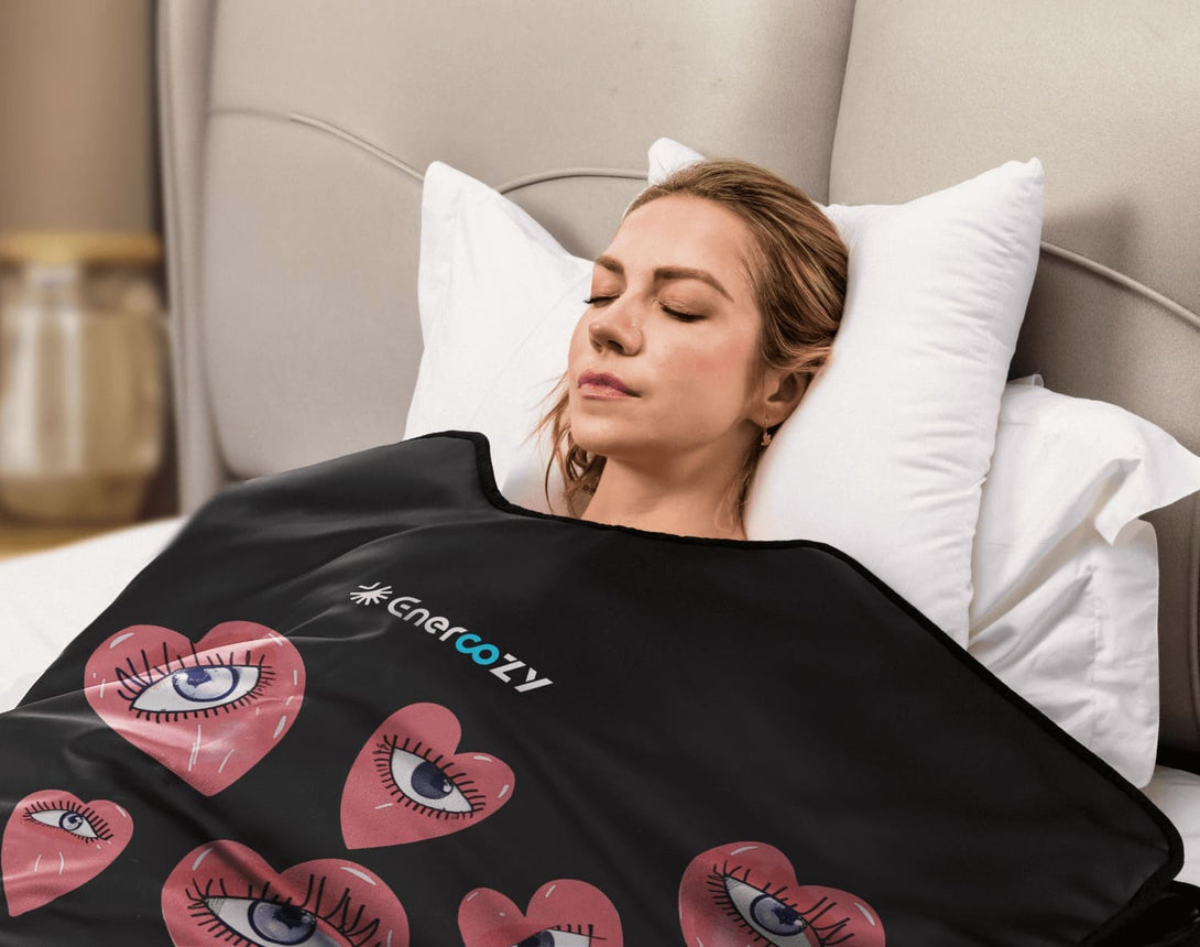 Relax with Enercozy's 'Where Eyes Meet Love' Infrared Sauna Blanket, reflecting the joy of seeing the world through loving eyes and finding beauty in each day.